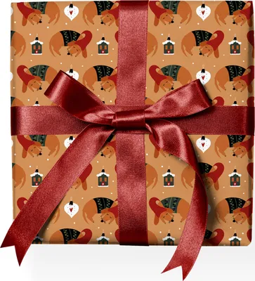Produktbild von Niedliches Hunde Weihnachts Geschenkpapier mit schlafendem Weihnachts Hund und Herzen - G22161, 32 x 48cm