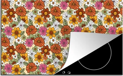 Produktbild von KitchenYeah© Herdabdeckplatte Vintage - Blumen - Muster , 91x52cm, Küche Deko, Glaskeramikkochfeld Herdabdeckung, Abdeckplatte fùr Kochfeld