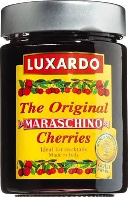 A jar of Luxardo Maraschino Cherries.
