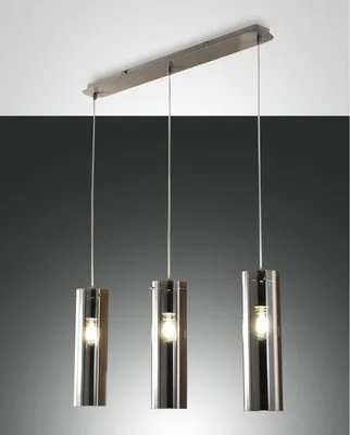 Produktbild von Sintesi Pendelleuchte aus Metall und rauchfarbenem, mundgeblasenem Glas, 3x E27, modernes und elegantes Design für die Innenbeleuchtung IP20