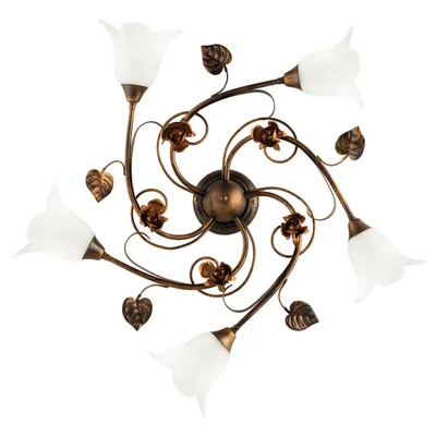 Immagine prodotto di Plafoniera Classica Arte Povera 5 Luci Ferro Battuto Marrone e Oro Serie Cestino