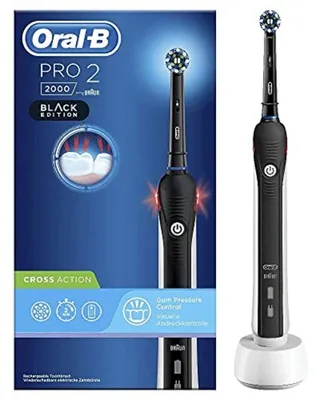 Obrázok produktu pre Oral-B Pro 2 2000 Black Edition, Rotujúca kefka na zuby, Denná starostlivosť, Čierna, Biela, Kolo, Batérie, Zabudovaná batéria