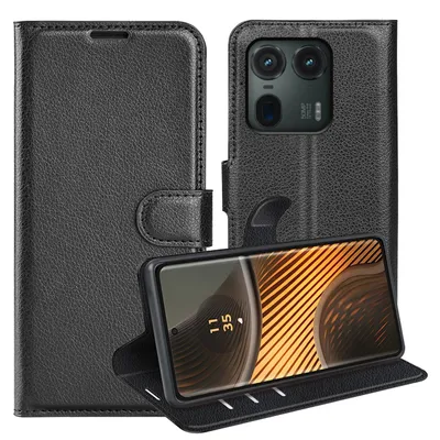Obrázok produktu pre Puzdro na smartfón Motorola Edge 50 Pro 5G – čierne puzdro z umelej kože, obal typu Book