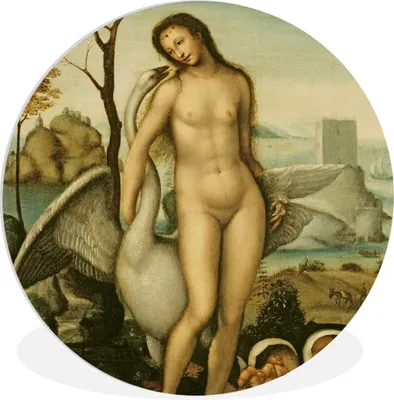 Produktbild von MuchoWow® Rundes Wandbild - Runde Bilder Leda und der Schwan - Leonardo da Vinci Ø 30 cm Kreis Wanddekoration Kunststoff - Wandkreis - Wandschmuck - Schlafzimmer - Bilder - Der Kreis - Kunst für die Wohnung - Plastik - Kunstdruck - Wandbild