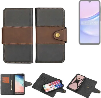 Produktbild von K-S-Trade Handyhülle Schutzhülle Hülle Bookstyle Wallet-Case kompatibel mit Samsung Galaxy A15 LTE Bumper Rundumschutz schwarz-braun 1x