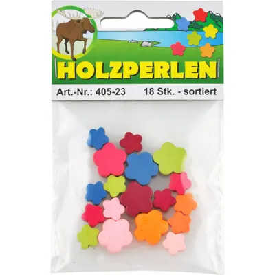 Image de Meyco 18 perles de fleurs en bois multicolores mélangées résistant à la sueur et à la salive