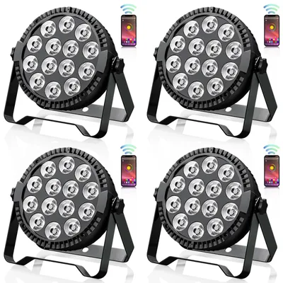 Produktbild von LED Bühnenbeleuchtung - PAR Scheinwerfer 4er Set - 14x4W RGBW 4in1 - 60W - DMX512 - App Steuerung - EU Stecker - DJ Disco Licht