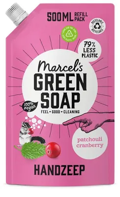 Productafbeelding van Marcel's Green Soap Handzeep Navulverpakking Patchouli & Cranberry 500 ml