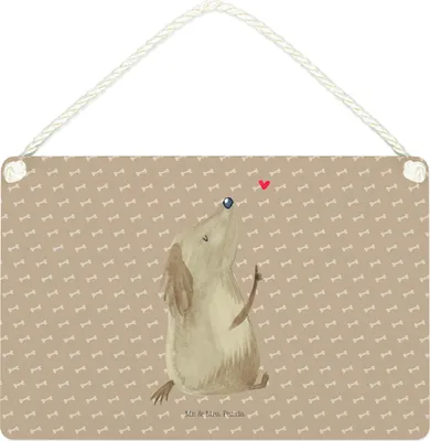 Produktbild von Mr. & Mrs. Panda Wandbild Holz Hund Liebe DIN A4 - Hundeglück - Geschenk, Türschild, Wandschild, Herz, Deko, Sprüche, wandtafel, Schild