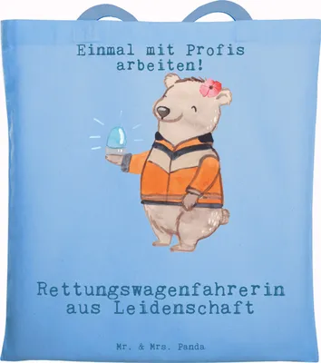 Produktbild von Mr. & Mrs. Panda canvas tasche Rettungswagenfahrerin Leidenschaft - Sky Blue - Geschenk, Einkaufstasche, Shopping, Uni, Laptoptasche, Schultasche