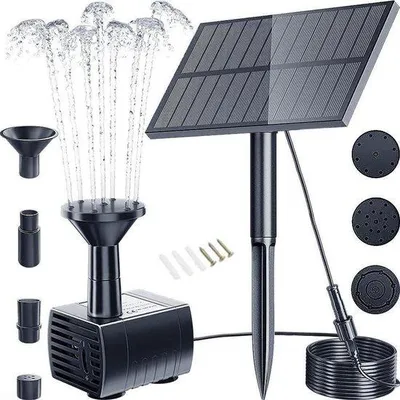 Produktbild von Solarbrunnen - Gartenbrunnen Solar - Gartendekoration - Verstellbarer Wasserstrahl - 2,5W - Schwarz