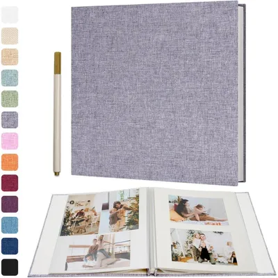 Productafbeelding van Zelfklevend fotoalbum, linnen, grijs, 33x32 cm, 40 pagina's, geschikt voor 10x15 cm foto's, met pen
