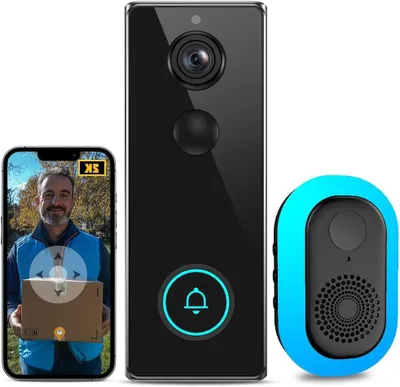 Imagen del producto de Timbre con video - Cámara inteligente - Seguridad para el hogar - Campo de visión de 180 grados - 3MP HD - Negro