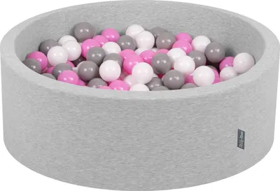 Produktbild von KiddyMoon Bällebad 90x30cm Hellgrau 200 Bälle ∅7cm Rund Bällepool Mit Bunten Bällen Für Babys Und Kinder