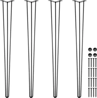 Image de Pieds de table Métal Noir Epingle à cheveux Pied de table 36 pouces 91,5 cm 4 pièces Pieds de table réglables interchangeables Diy Hairpin Pieds de table 3 poteaux
