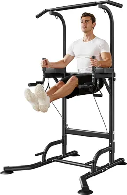 Imagen del producto de Barra de dominadas independiente, torre de ejercicios multifuncional, con estación de fondos, altura ajustable de 170 a 220 cm. Barra de dominadas multifuncional para uso doméstico
