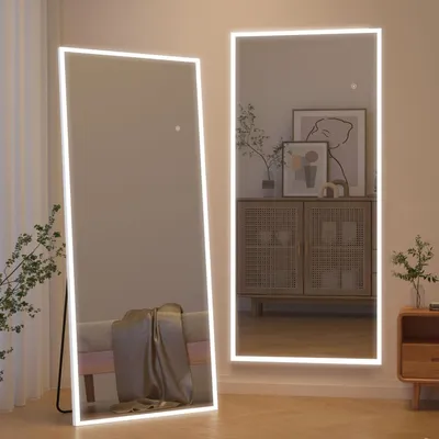Produktbild von Ganzkörperspiegel LED dimmbar 165x60 cm Weiß freistehend Wandspiegel mit Ständer