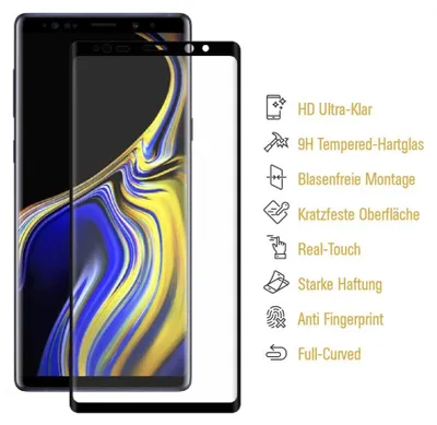 Produktbild von 2x9H Panzerglas für Samsung Galaxy Note 9 FULL CURVED Displayschutz Schutzglas Schutzfolie Panzerfolie KLAR Tempered Hartglas