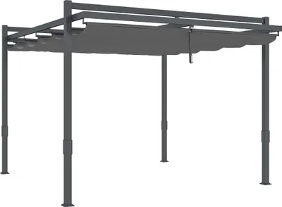 Obrázok produktu pre Outsunny pergola altánok cca 3,5x3m Hliník Robustná ochrana proti slnku v zime s nastaviteľnou posuvnou strechou Voľne stojaci záhradný altánok Sivá