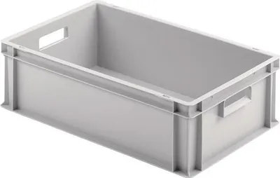 Image de Bac de transport gerbable L600xl400xH175mm sans couvercle gris clair PP poignées ouvertes