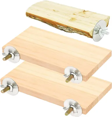 Imagen del producto de Juego de tres perchas de madera para jaulas de pájaros, ideal para loros pequeños y medianos