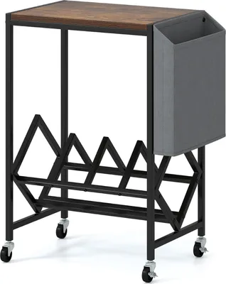 Image de Support tournant à roulettes avec rangement pour vinyles, brun rustique