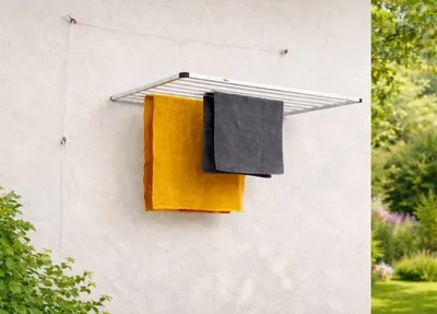 Image de DRY-SMART LIFT Mural Séchoir à linge mural 120 cm peu encombrant pour l'intérieur et l'extérieur à monter