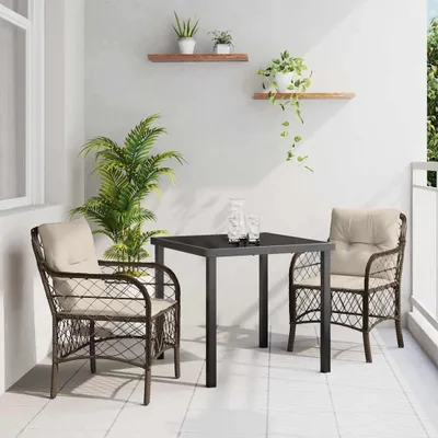 Image de Maison Exclusive - Ensemble de jardin avec coussins 3 pièces Marron Poly-rotin