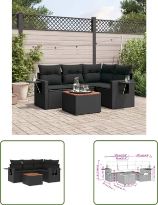 Produktbild von The Living Store 5-tlg. Garten-Sofagarnitur mit Kissen Schwarz Poly Rattan