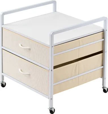 Image de SucceBuy Mini-support de réfrigérateur avec espace de rangement, capacité de 80 kg, mini-table de réfrigérateur blanche avec 2 tiroirs