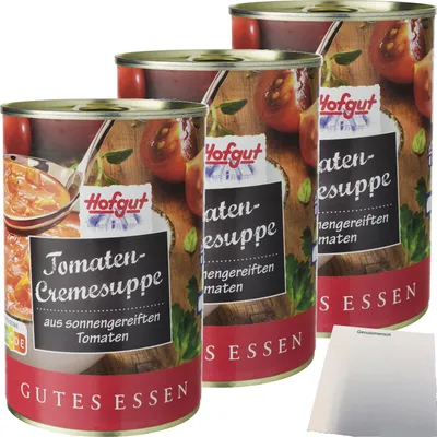 Produktbild von Hofgut Tomatencremesuppe 3er Pack (3x400ml Dose) + usy Block