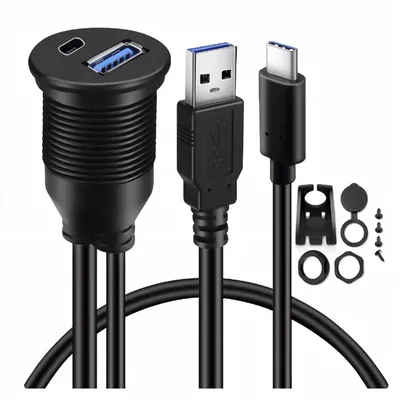 Produktbild von L14C USB 3.0 Verlängerungskabel 100 cm – USB-A & USB-C Stecker auf Buchse, wasserdicht, für Auto, Boot & Armaturenbrett-Einbau