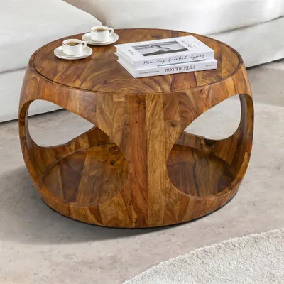 Produktbild von riess-ambiente Couchtisch ORGANIC LOOP 60cm braun stone finish massives Sheeshamholz rund
