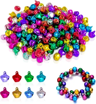 Produktbild von 500 Mini-Metallglöckchen (6/8/10 mm) in verschiedenen Farben – für Heimdekoration, Partys und Weihnachten