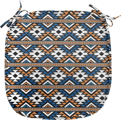 Image de ABAKUHAUS Boho coussin pour chaises de salle à manger, motif géométrique, coussin décoratif imperméable avec sangles pour sièges de cuisine, 40 cm x 40 cm, orange, bleu et blanc