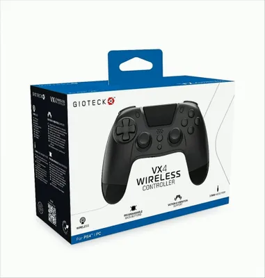 Produktbild von Gioteck Gamepad VX-4, Schwarz, Bluetooth, Analog/Digital-Steuerung, für PS4 & PC, Ergonomisch, 98x65x2 mm (BxTxH)
