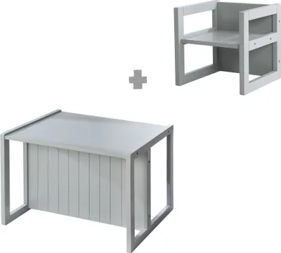 Produktbild von roba Sitzgruppe im Landhausstil für Kinder, 1 Hocker & eine zum Tisch umwandelbarer Kinderbank, grau