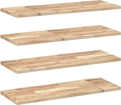 Productafbeelding van vidaXL Zwevende wandplanken, 4 stuks, 100x30x2 cm, massief acaciahout, onbehandeld