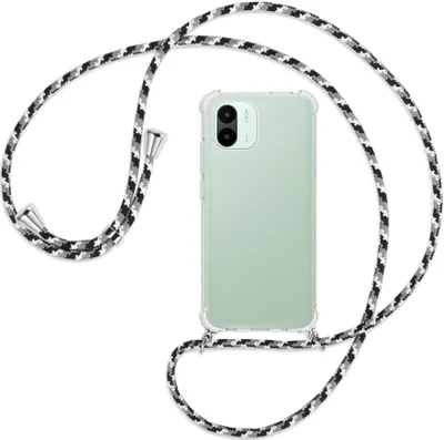 Produktbild von Handykette Backcover-Schutzhülle mit Band (Metall silberfarben) für Xiaomi Redmi A1 (6.52'') - schwarz/grau/weiß