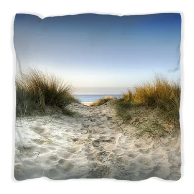 Produktbild von Wallario Premium Kissen, weiche Oberfläche, mit Motiv Weg durch die Dünen zum Strand am Meer, Größe: 60 x 60 cm, mit weißer Rückseite