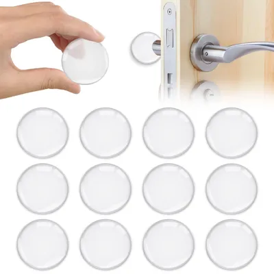 Produktbild von Türstopper, 12 Stück, unauffällige, transparente Türstopper, 40 x 8 mm Silikon-Türstopper für Wände, selbstklebend, transparent, rund, für Türgriffe, schützender Türstopper, Wanddämpfer