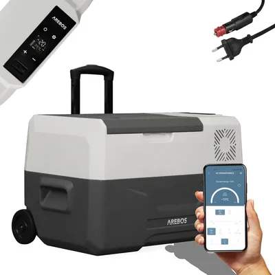 Produktbild von AREBOS Kompressor Kühlbox mit Rollen 27L Elektrische Gefrierbox mit APP&Smart-Steuerung Kühl&Wärmefunktion Mobile Kühltruhe mit USB-Anschluss 12/24 V