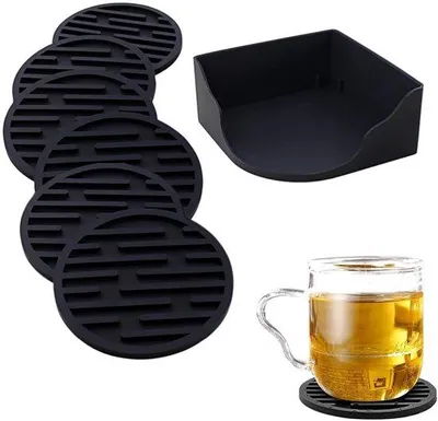 Immagine prodotto di Set di 6 sottobicchieri in silicone, neri, antiaderenti