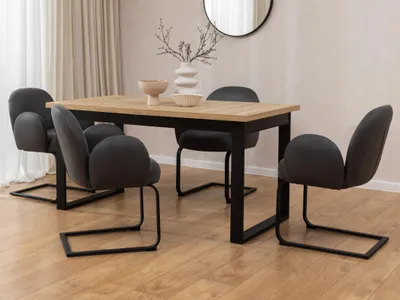 Produktbild von Vela - 2er Set Polsterstuhl im Japandi Stil und im runden Design aus Mikrofaser Anthrazit Vintage mit schwarzem Metallgestell