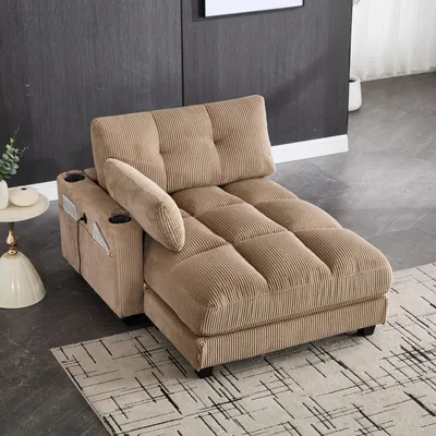 Immagine prodotto di LVHOM chaise longue con USB e portabicchieri, poltrona reclinabile con tasche laterali, poltrona singola da pavimento, schienale regolabile, kaki