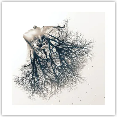 Produktbild von Poster - Poster ohne Rahmen - Mädchen Baum Grafik - 40x40 cm - Wand Bild - Wanddeko - Wandbilder - Kunstposter - Wandposter - Bilder - Kunstdruck - Wanddekoration - Wandbild - P2XAC40x40-4354