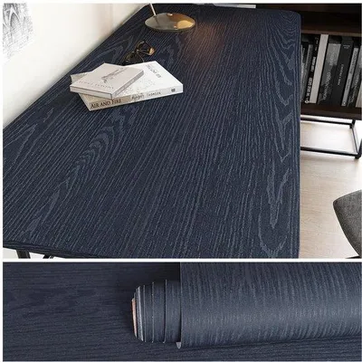 Image de Film adhésif imitation bois Unyqoos®, bleu, 40 x 300 cm, en PVC, résistant à l'eau et aux huiles – idéal pour les meubles et les murs