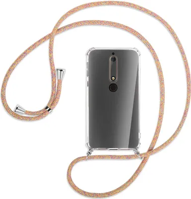 Produktbild von Handykette Backcover-Schutzhülle mit Band (Metall silberfarben) für Nokia 6.1 - Rainbow