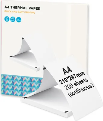 Zdjęcie produktu dla Papier termiczny A4 - 200 arkuszy, kompatybilny z różnymi drukarkami termicznymi, odporny na wodę i olej, rozmiar 210 x 297 mm