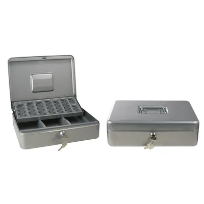 Produktbild von Geldkassette abschließbar inkl. 2 Schlüssel Silber 30 cm mit 3 Banknotenfächern und Münzzählbrett Geldbox